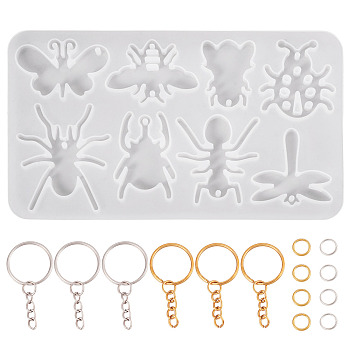 DIY Pendants Silicone Molds, for Women Earrings, with Iron Open Jump Rings, Iron Split Key Rings, Mixed Color, Dragon, 155x95x5mm, Hole: 2mm, Inner Diameter: 32~34x24~39mm