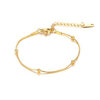 Titanium Steel Beaded Snake Chain Bracelets for Women, Golden