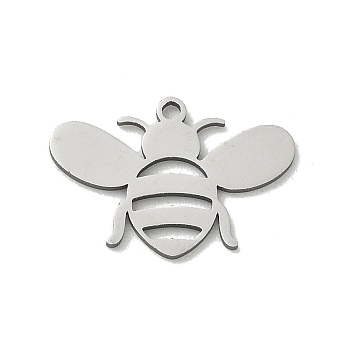 201 Stainless Steel Pendants, Bees Charms, Stainless Steel Color, 13.5x20x1mm, Hole: 1.4mm