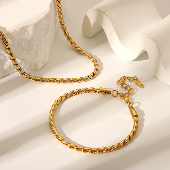 304 Stainless Steel Cuban Link Chain Bracelets & Necklaces Sets for Women, High-end and Trendy, Real 18K Gold Plated