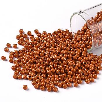 TOHO Round Seed Beads, Japanese Seed Beads, (PF562F) PermaFinish Burnt Orange Metallic Matte, 8/0, 3mm, Hole: 1mm, about 222pcs/10g