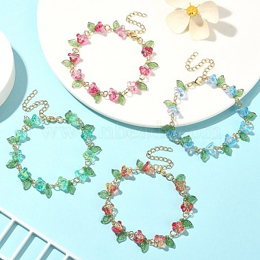 4Stück 4 farbiges Acryl- und Glasperlen-Blumen-Link-Kettenarmband-Set(BJEW-TA00273)-2