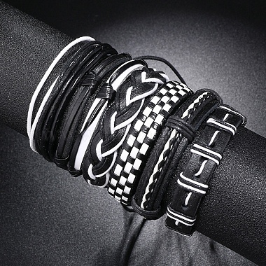 Bracelet à cordon en simili cuir tressé réglable de style 6pcs 6 serti de cordon ciré pour hommes(BJEW-F458-06)-7
