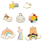 8Pcs 8 Styles Weather Theme Golden Tone Alloy Enamel Pendants, Cloud & Rainbow & Star & Sun Charms, Mixed Color, 11~26x9~30x1~2mm, Hole: 1.6~2.5mm, 1pc/style(ENAM-YW0008-09)