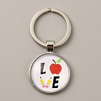 Teacher's Day Time Gem Keychain, with Alloy Findings, Half Round/Dome with Word Love, Word, 6cm(KEYC-WH0029-51D-P)