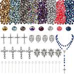 DIY Rosary Bead Jewelry Kits, including Zinc Alloy Pendants & Links, Glass Beads, Brass Eye Pin, Mixed Color, 32x18x2mm, Hole: 1.5mm, 6pcs(DIY-SC0029-80)