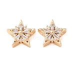 Brass Micro Pave Cubic Zirconia Beads, Hollow Star, Real 18K Gold Plated, Clear, 12x12x6mm, Hole: 1.4mm(CU-CBAEC99-31G-01)