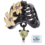 1Pc 925 Sterling Silver European Beads, Large Hole Beads, with Cubic Zirconia, Skeleton with Flower, Electrophoresis Black, 10x11x10mm, Hole: 4.6mm(FIND-BBC0002-94)