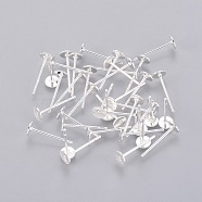 Stud Earring Findings, Lead Free and Cadmium Free, Brass Head and Stainless Steel Pin, Silver Color Plated, 12mm, 4mm(KK-C2904-S)