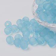 Transparent Acrylic Beads, Round, Frosted, Sky Blue, 4mm, Hole: 1mm, about 14000pcs/500g(PL704-C40)