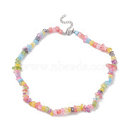 Synthetic Crackle Quartz Dyed Chips Chips Beaded Necklaces, with 304 Stainless Steel Chain Extender, 0.20~0.51 inch(0.5~1.3cm), 15.24''(38.7cm)(NJEW-JN04275-04)