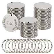 120Pcs 304 Stainless Steel Stamping Blank Tag Pendants, with 120Pcs Iron Split Key Rings, Flat Round, Stainless Steel Color, 30x1mm, Hole: 2mm(STAS-OC0001-23)