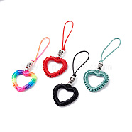 Heart Braided Nylon Cord Mobile Accessories, Phone Hanging Pendant Decor, with Alloy Skull Beads, European Brass Beads & Iron Findings, Mixed Color, 11cm, 4pcs/set(HJEW-JM00607)