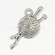 Tibetan Style Clew with Crochet Hook Pendants, Lead Free and Cadmium Free, Antique Silver, about 26mm long, 11mm wide, 1.5mm thick, hole:2mm(X-LF10465Y)
