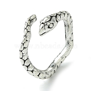 Snake Alloy Open Cuff Rings, Lead Free & Cadmium Free, Antique Silver, 4mm, Inner Diameter: 16mm(RJEW-K275-52AS)