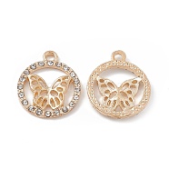 Alloy Crystal Rhinestone Pendants, Ring with Butterfly Charms, Light Gold, 20x17x2.5mm, Hole: 2mm(FIND-C019-46KCG)