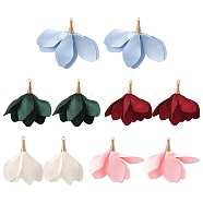 10Pcs 5 Colors Silk Flower Big Pendants, with Golden Iron Findings, Mixed Color, 55~60x35~46mm, Hole: 3mm, 2Pcs/color(IFIN-YW0001-74)