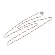 1.5mm Rack Plating Brass Ball Chain Necklaces for Women Men, Cadmium Free & Lead Free, 901 Stainless Steel Clasp, Long-Lasting Plated, Platinum, 23.62x0.06 inch(60x0.15cm)(MAK-L044-62P)