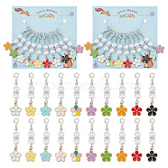 Round & Flower Pendant Stitch Markers, Acrylic Imitated Pearl & Alloy Enamel Crochet Lobster Clasp Charms, Locking Stitch Marker with Wine Glass Charm Ring, Mixed Color, 5cm, 10 colors, 1pc/color, 10pcs/set(HJEW-AB00420)