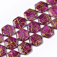 Drawbench Freshwater Shell Beads Strands, Dyed, Hexagon, Purple, 18~20x17.5~18.5x3.5~5.5mm, Hole: 1mm, about 21pcs/Strand, 15.16 inch~15.98 inch(X-SHEL-T014-013F)