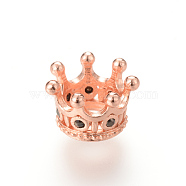 Brass Micro Pave Cubic Zirconia Beads, Crown, Rose Gold, 11x7mm, Hole: 6mm(ZIRC-S053-YS031-2)
