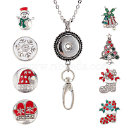 DIY Interchangeable Christmas Office Lanyard ID Badge Holder Necklace Making Kit, Including Snowman Alloy Snap Buttons & Snap Keychain Making, 304 Stainless Steel Cable Chains Necklaces, Mixed Color, 10Pcs/box(DIY-SC0022-03)