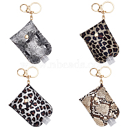 WADORN 4Pcs 4 Styles Leopard Print & Snakeskin Pattern Plastic Hand Sanitizer Bottle with PU Leather Cover, Portable Travel Squeeze Bottle Keychain Holder, Mixed Color, 15.5cm, Capacity: 30ml(1.01fl. oz), 1pc/style(KEYC-WR0001-35)