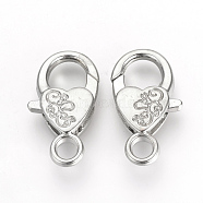 Alloy Lobster Claw Clasps, Heart, Platinum, 26.5x15x6.5mm, Hole: 4mm(X-PALLOY-R070-11P)