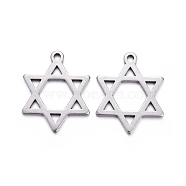 201 Stainless Steel Pendants, Cut-Out, for Jewish, Star of David, Stainless Steel Color, 25x19.5x1.5mm, Hole: 1.5mm(STAS-F221-16P)