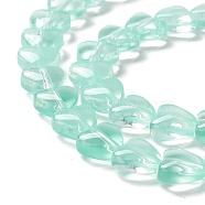 Transparent Glass Beads Strand, Heart, Aquamarine, 7.5~8.5x8~8.5x4~4.5mm, Hole: 1mm, about 44~45pcs/strand, 12.56~12.87 inch(31.9~32.7cm)(GLAA-F112-01E)