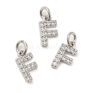 Brass Micro Pave Grade AAA Cubic Zirconia Charms, Letter F, Cadmium Free & Nickel Free & Lead Free, Real Platinum Plated, 9x5x1.5mm, Hole: 2mm(ZIRC-P067-11P-F-NR)