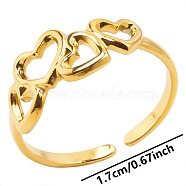 Stainless Steel Heart Cuff Ring for Unisex, Minimalist Adjustable Opening Ring, Golden(TN4349-2)