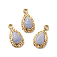 304 Stainless Steel Pave Natural Blue Lace Agate Teardrop Charms, Real 14K Gold Plated, 10.5x6x4mm, Hole: 1.4mm(STAS-B074-04G-02)