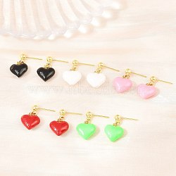 Brass Enamel Stud Earring, Lead Free & Cadmium Free, Long-Lasting Plated, Rack Plating, Heart, Mixed Color, 20.5x12mm(EJEW-Z164-19G)