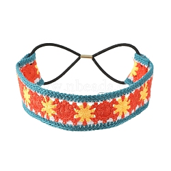 Flower Pattern Crochet Turban Elastic Hair Scarf, Sunproof Crochet Hollow Hairband, Orange Red, 380x35mm(PW-WG59386-03)