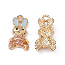 Alloy Enamel Pendants, Rabbit Charm, Golden, Light Sky Blue, 20x10x3.5mm, Hole: 2mm(ENAM-C006-06G-01)