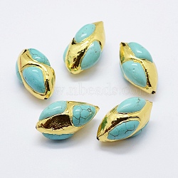 Edge Golden Plated Natural Howlite Beads, Olive, Dyed & Heated, 32.5~33x18~20mm, Hole: 1mm(PEAR-F006-97G)
