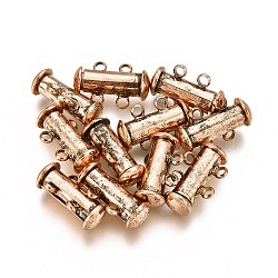 2-Strands 4-Holes Tube Brass Magnetic Slide Lock Clasps, Nickel Free, Red Copper, 16x10x7mm, Hole: 1.5mm(KK-D472-R-NF)