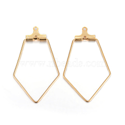 304 Stainless Steel Pendants, Hoop Earring Findings, Rhombus, Golden, 21 Gauge, 35x22x1.8mm, Hole: 1mm, Inner Size: 28x21mm, Pin: 0.7mm(X-STAS-F191-06G)