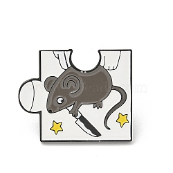 Animal Puzzle Theme Enamel Pins, Black Alloy Brooches for Backpack Clothes, Mouse, 21.5x26mm(JEWB-Q008-04C)