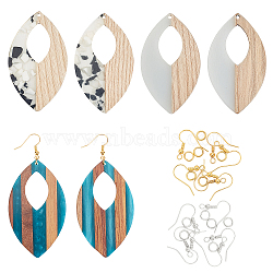 DIY Dangle Earring Making Kits, Including Resin & Leaf Shape Walnut Wood Pendants, Brass Earring Hooks & Jump Rings, Mixed Color, 22pcs/box(DIY-OC0005-85)