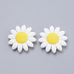 Food Grade Eco-Friendly Silicone Focal Beads, Chewing Beads For Teethers, DIY Nursing Necklaces Making, Sunflower, White, 40x10mm, Hole: 3mm(SIL-Q011-02A)