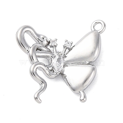 Brass Rhinestone Pendants, Butterfly with Snake Charms, Real Platinum Plated, 16.5x17.5x4mm, Hole: 1.6mm(KK-E793-25P)
