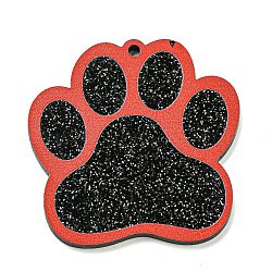 Opaque Acrylic Pendants, with Glitter Powders, Cat Paw Print, Black, 38.5x38.5x2.5mm, Hole: 2mm(SACR-P026-C03)