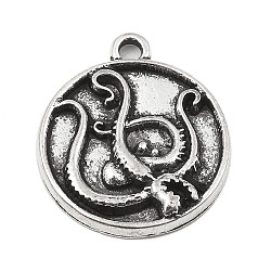 DIY Alloy Pendants, Flat Round with Ocean Series, Octopus, 20x17x2.5mm, Hole: 1.8mm(PALLOY-D017-01H-AS)