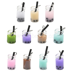 20Pcs 2 Styles Glass Bottle Pendants, with Resin Inside and Iron Findings, Imitation Bubble Tea/Milk Tea, Mixed Color, 20~27x11~12x10~11mm, Hole: 1.8m, 10pcs/style(CRES-YW0002-63)