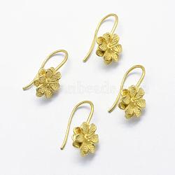 Brass Earring Hooks, with Horizontal Loop, Lead Free & Cadmium Free & Nickel Free, Flower, Raw(Unplated), 23x12x6mm, Hole: 2mm, 18 Gauge, Pin: 1mm(KK-K186-75C-RS)