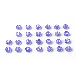 Transparent Acrylic Beads, Horizontal Hole, Mixed Letters, Flat Round, Lilac, 7x4mm, Hole: 1.5mm(X-TACR-N002-04H)