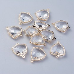 Glass Links connectors, with Eco-Friendly Alloy Open Back Berzel Findings, Faceted, Triangle, Light Gold, Clear, 24x19x7mm, Hole: 1.5mm(GLAA-A037-D-16KC)