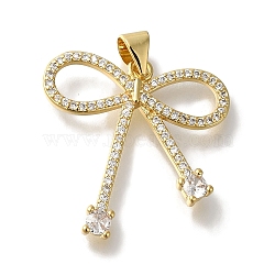 Bowknot Rack Plating Brass Clear Cubic Zirconia Pendants, Cadmium Free & Lead Free, Long-Lasting Plated, Real 18K Gold Plated, 23x23x2.5mm, Hole: 3x4mm(KK-U019-28G)